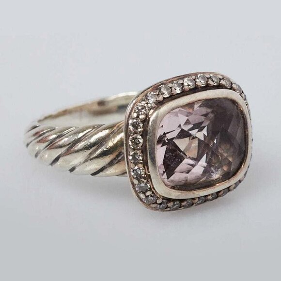 David Yurman Morganite and Diamond Noblesse Cable Ring Size 4 - Picture 3 of 8